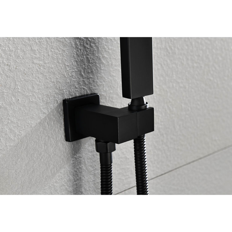 Douche de pluie 12 po - Support de plafond noir mat en forme de tête de bain agréable, laiton et acier inoxydable, salle de bain Enjoy