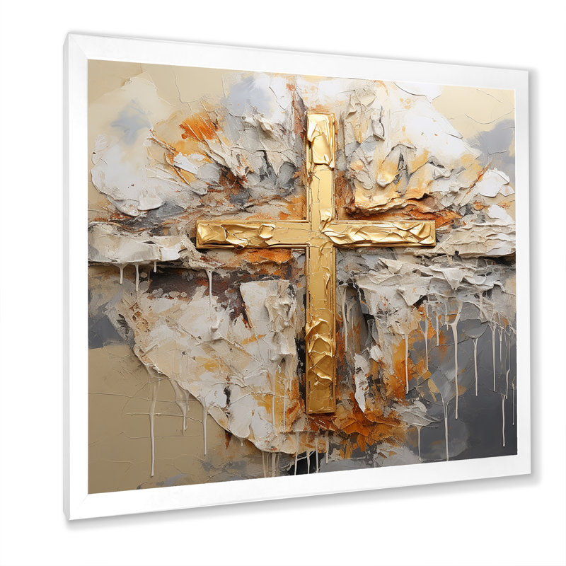 Impression sur toile, art mural doré, H 36 po x l 36 po x P 1,5 po, Cadre simple blanc