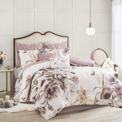 Couette Shabby Chic Blush King - 8 morceaux en coton avec coussins décoratifs et accessoires
