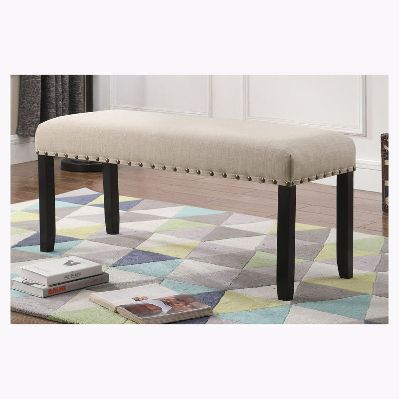 Fabric Dining Bench with Nailhead Trim, Beige