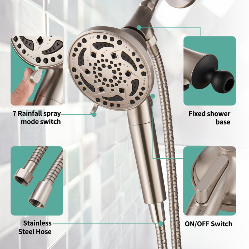 Removable 7-Spray Shower Head with Rough in-Valve, Brushed Nickel
