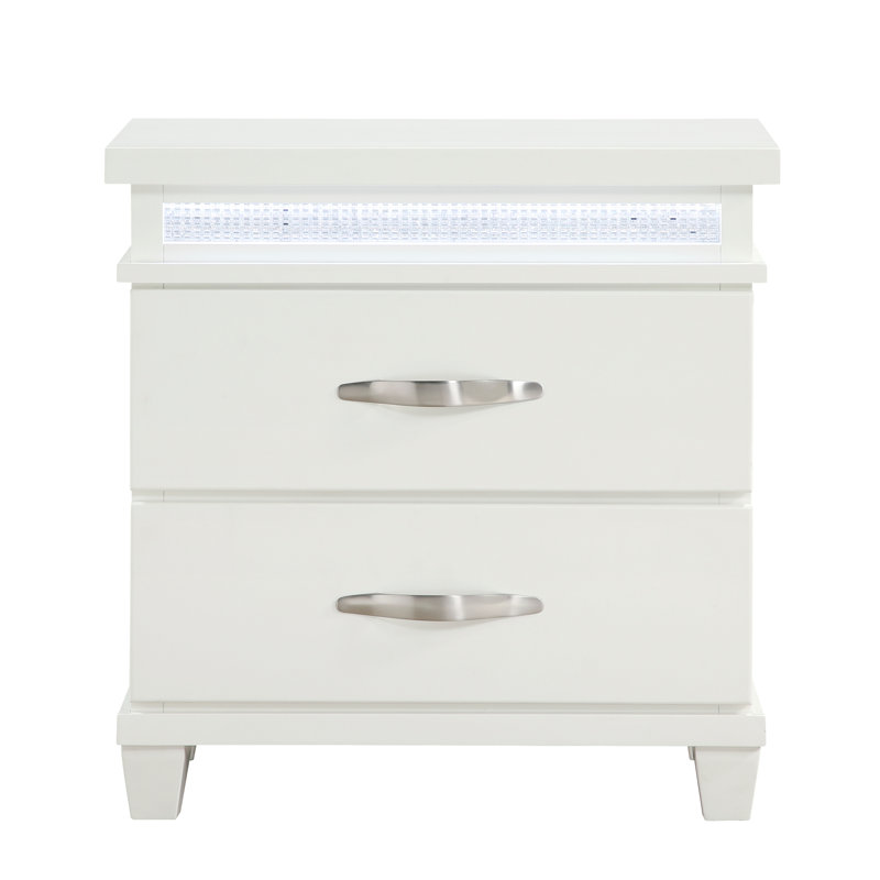 2 Table de chevet avec finition blanche et DEL pour la chambre à coucher et la brillance