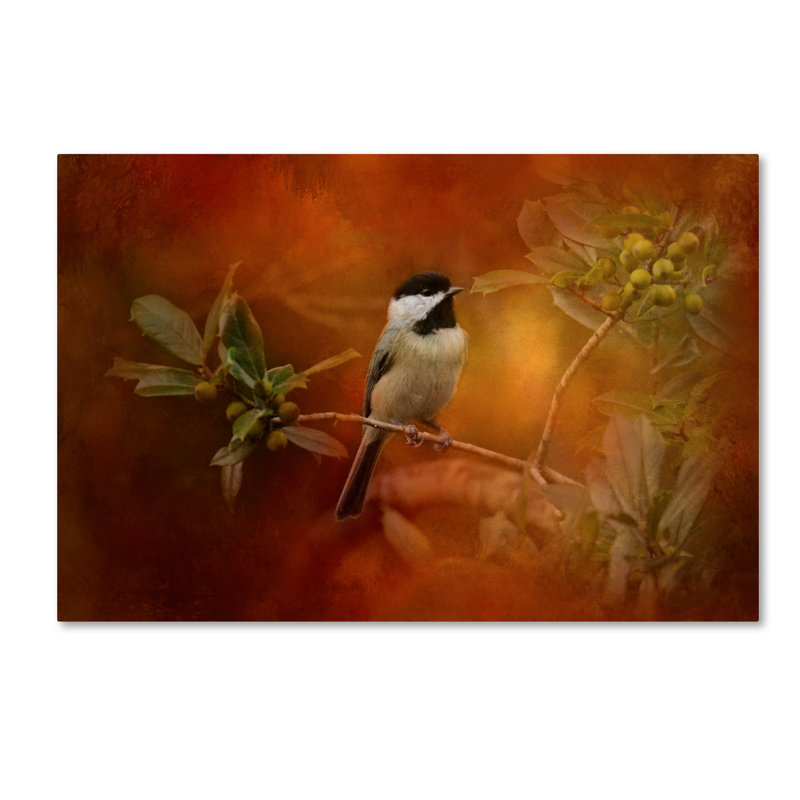 «Autumn Day Chickadee» de Vidur, impression sur toile tendue, H 22 po x l 32 po