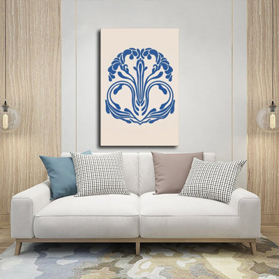 Canvas Wall Art Blue Art Nouveau Floral Symmetrical Wall Decor(1) Vintage Poster Print Home Decor