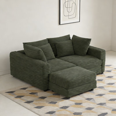 Canapé 102,4 po en velours côtelé 102,4 po, canapé-lit rembourré confortable et moderne, coussins de siège profond avec coussins moelleux et repose-pieds mobile, canapé-lit convertible, pour salon, appartement, bureau, vert