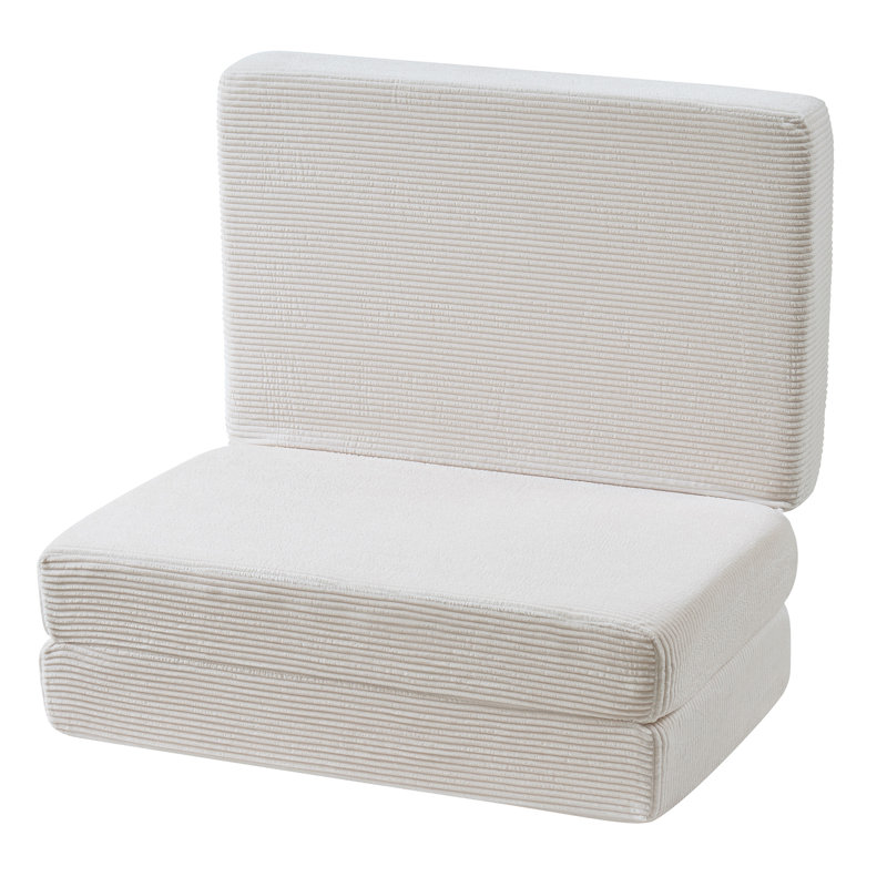 Grand matelas pliant régulier en mousse grand format 6 pouces avec velours côtelé de base 3 plis, crème, Queen