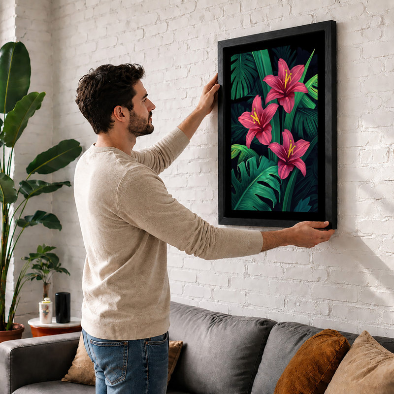 Lilies In Bloom Tropical - Print, A2 - 59.4 x 42.0 cm, Oak