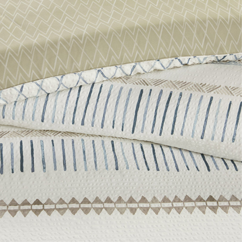 Ensemble d'édredon imprimé 5 pièces avec coussins décoratifs en taupe / bleu grand