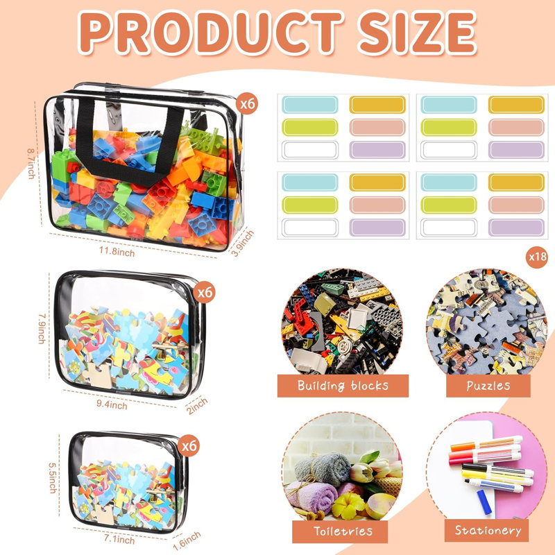 Ensemble de 18 grands sacs de rangement pour jouets avec étiquettes