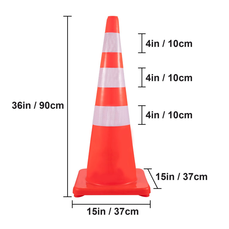 Cône de sécurité de 36 pouces en PVC orange avec collier réfléchissant et base lestée pour le contrôle des chaussées, des allées et des stationnements