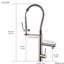 Robinet de cuisine avec tirette, finition nickel brossé, aspect contemporain du matériau de fabrication, intérieur en laiton