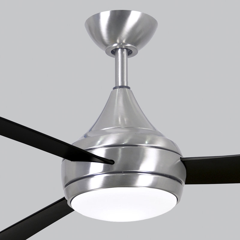 Donaire LED Outdoor Downrod Ceiling Fan, Brushed Stainless, Matte Black
