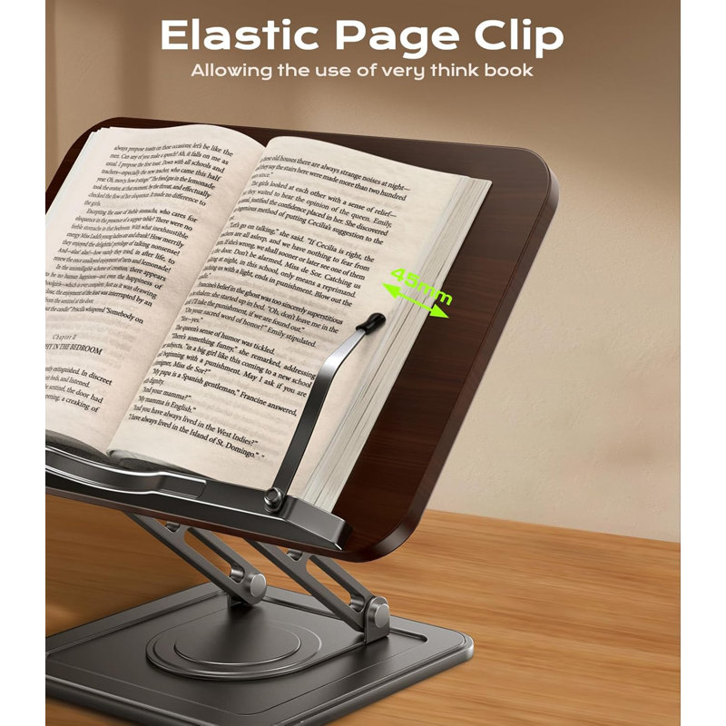 Support à livre pour lecture, support de livre réglable avec bases pivotantes à 360 °