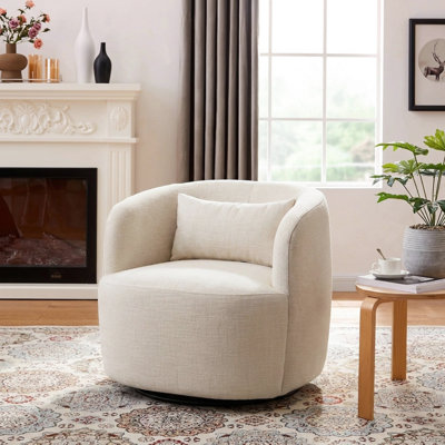Fauteuil demi-tonneau pivotant tissé en lin texturé Jaydin