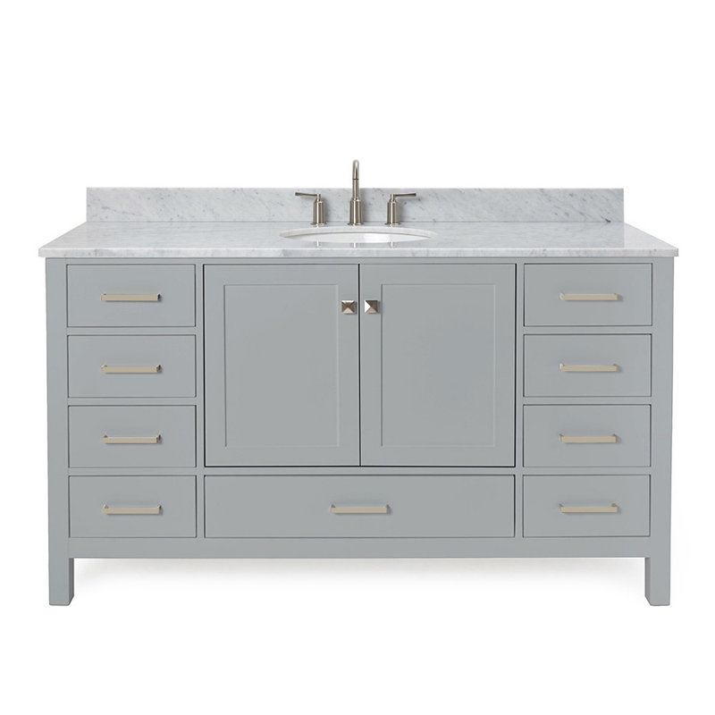 Flynt 61'' Single Bathroom Vanity with Carrara Marble Top, Gray
