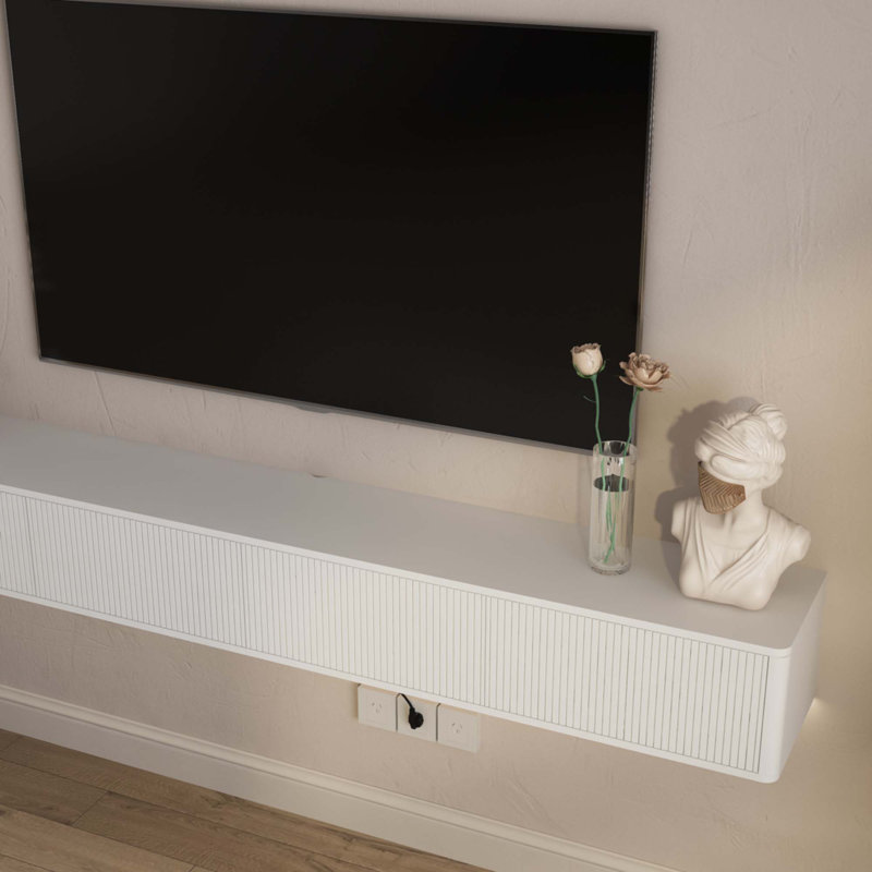 Meuble télé flottant, 9.84"H x 78.74"L x 11.8"W, Blanc