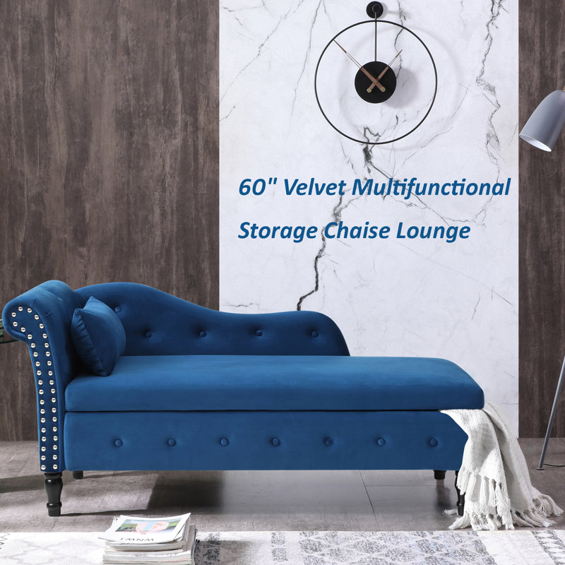 Chaise longue rembourrée Chamaya, Velours bleu