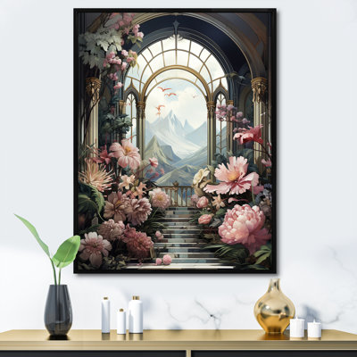 Escalier éternel au château de montagne - Art mural fantastique