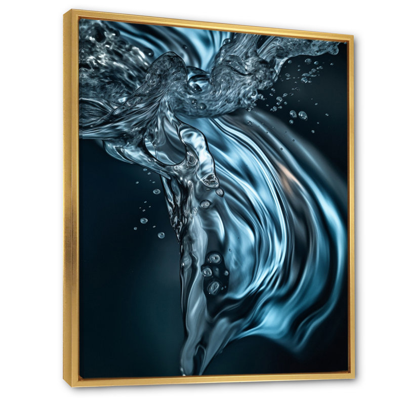 «Blue Wave and Waveform Dreams I» sur toile, Cadre flottant doré, H 44 po x l 34 po x P 1,5 po