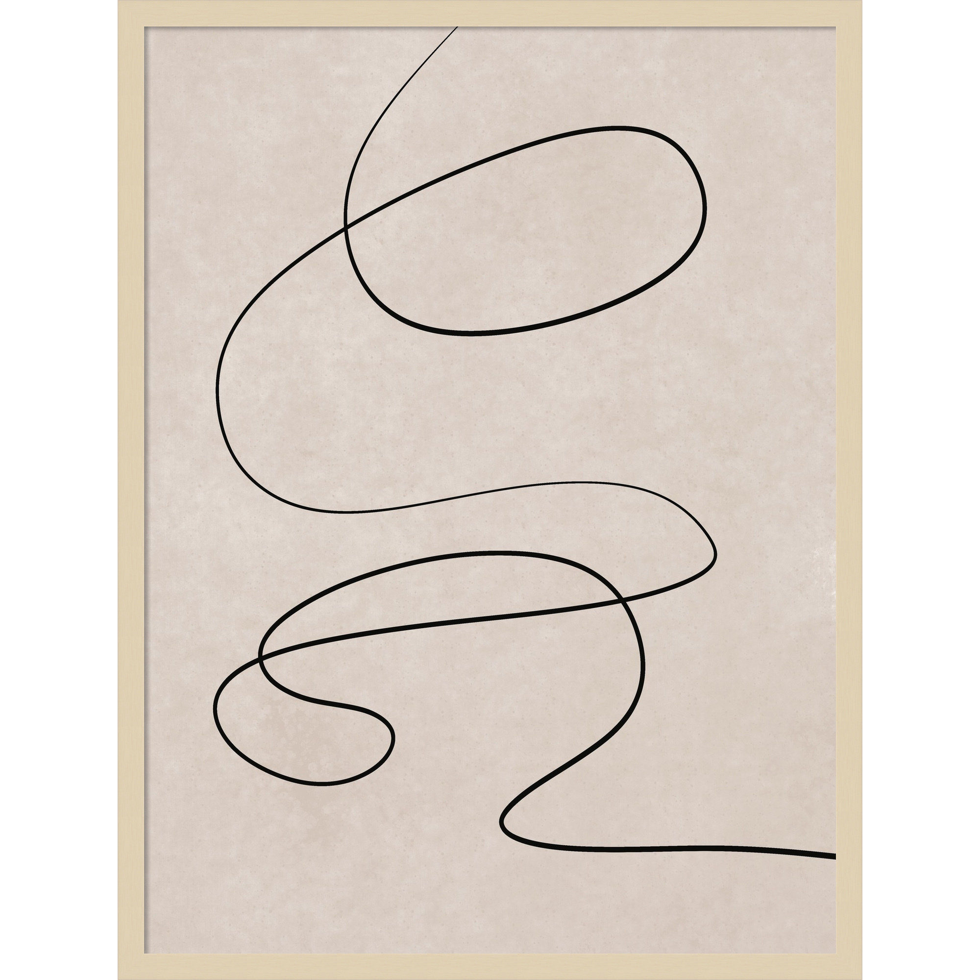 Black Line and Textured Beige Background by Little Dean Wood Framed Wall Art Print, 33" H x 25" W, Brown