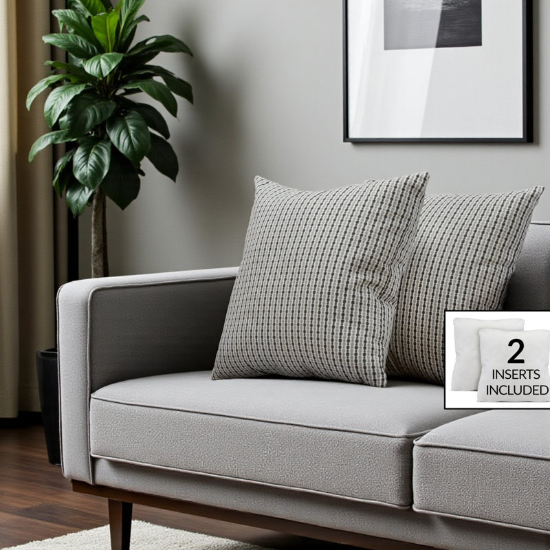 Pillows, Set Of 2, 18 X 18 Square, Insert Included, Accent, Sofa, Couch, Bedroom, Polyester, Gray/Black Striped