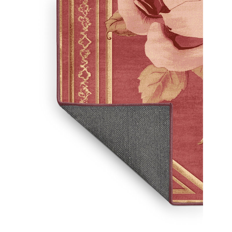 Soft Plush Festa Valentines Modern & Contemporary Abstract Area Rug in Red – Rose Binding, 2x4