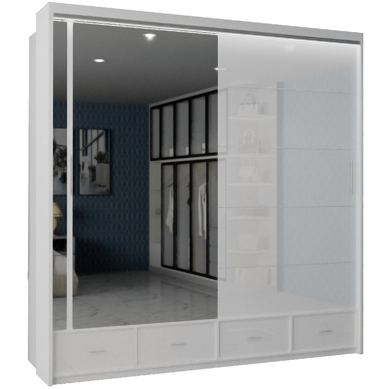 Desilets 2 Door Manufactured Wood Wardrobe, White, 220 cm H x 208 cm W x 66 cm D