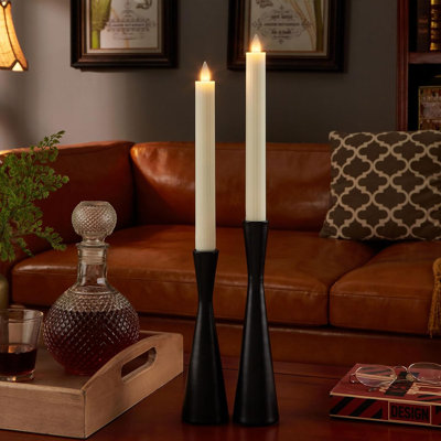 Flameless Taper Candles Flickering with Remote and Timer, 3D Moving Flame Taper Candle Battery Operated to 400 Hours, 9 Inch Window Candles, (Ivory-Vertical Stripes)