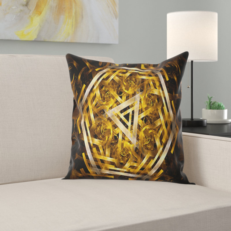 Hexagone jaunâtre fractal 3D - imprimé abstrait, 16 po x 1 po, Coussin décoratif