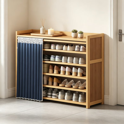 Étagère à chaussures en bambou à 6 niveaux avec housse, range-chaussures autoportant pour vestibule et garde-robe, peut contenir jusqu'à 18 à 24 paires de chaussures, 38,8 po x 10,4 po x 37,8 po, finition bois naturel