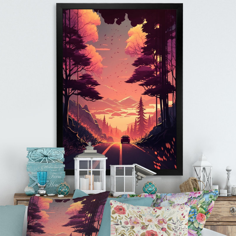 «Road to the Sunset IV», reproduction sur toile, Cadre photo noir, L 12 po x H 20 po