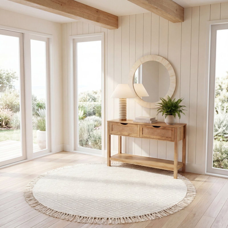 Natura 870 Hand Woven Wool And Cotton With Latex Geometric Rug, Round 6'