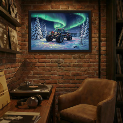 Scène hivernale de Noël avec camion de lumières nordiques
