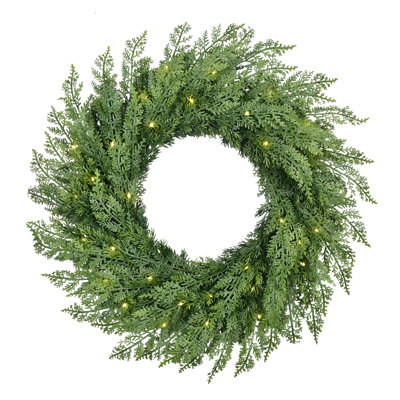 Pre-Lit Battery-Operated Artificial Flocked Wreath with Twinkle Rice Lights