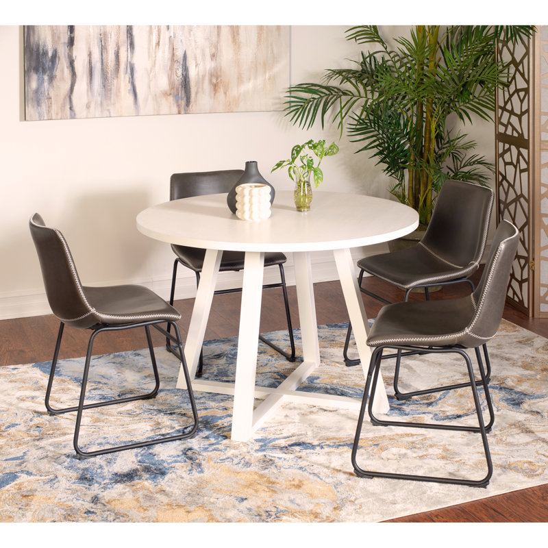 Ensemble de salle à manger 5 pièces, table à manger à tréteaux et 4 chaises élégantes, Noir, noir, noir, noir