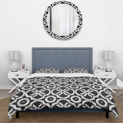 Ensemble de housse de couette rétro géométrique noir et blanc Art III - Mid-Century