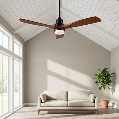 52" Mid-Century Modern Solid Wood 3-Blade Propeller Ceiling Fan with Light and Remote