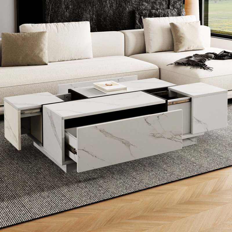 Table basse rectangulaire à plateau coulissant avec 2 tiroirs et 2 rangements cachés pour le salon 47,2 po