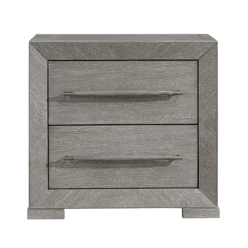 Table de chevet contemporaine grise avec 2 tiroirs à roulement lisse et poignées élégantes colorées, 28 pouces de profondeur, ton chic chic de 17 pouces de large