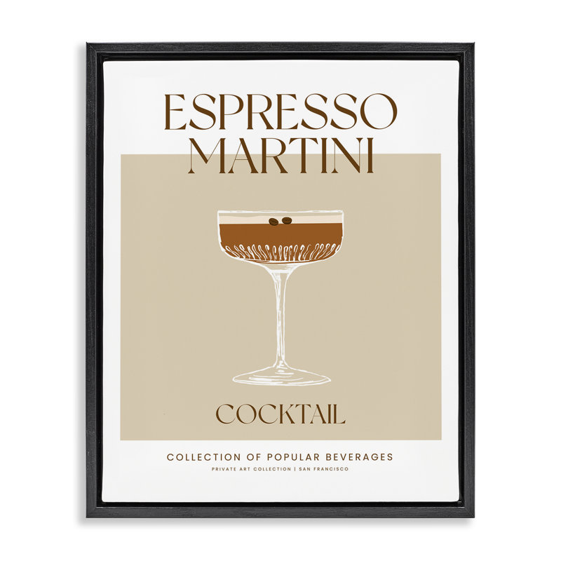 «Minimal Espresso Martini», art mural encadré flottant, Cadre flottant noir de jais, H 21 po x l 17 po