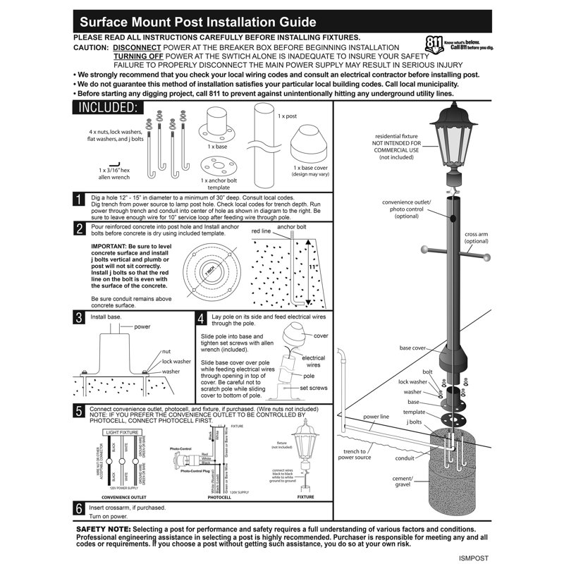 Solus 6ft. Surface Mount Lamp Post with Decorative Base Cover