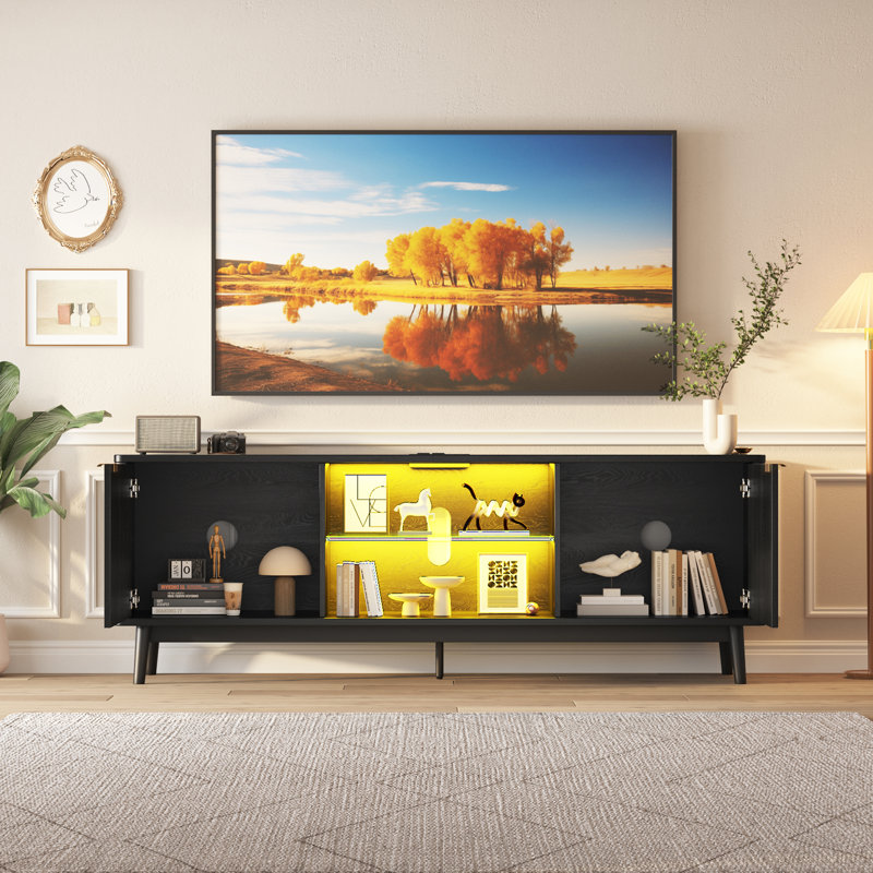 TV Stand with Power Outlet, Entertainment Center with Storage and Adjustable Shelf, TV Console for Living Room, Modern Media Console