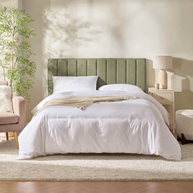 Chastelyne Upholstered Easy Assemble Wall Mounted Headboard, King, Olive Green