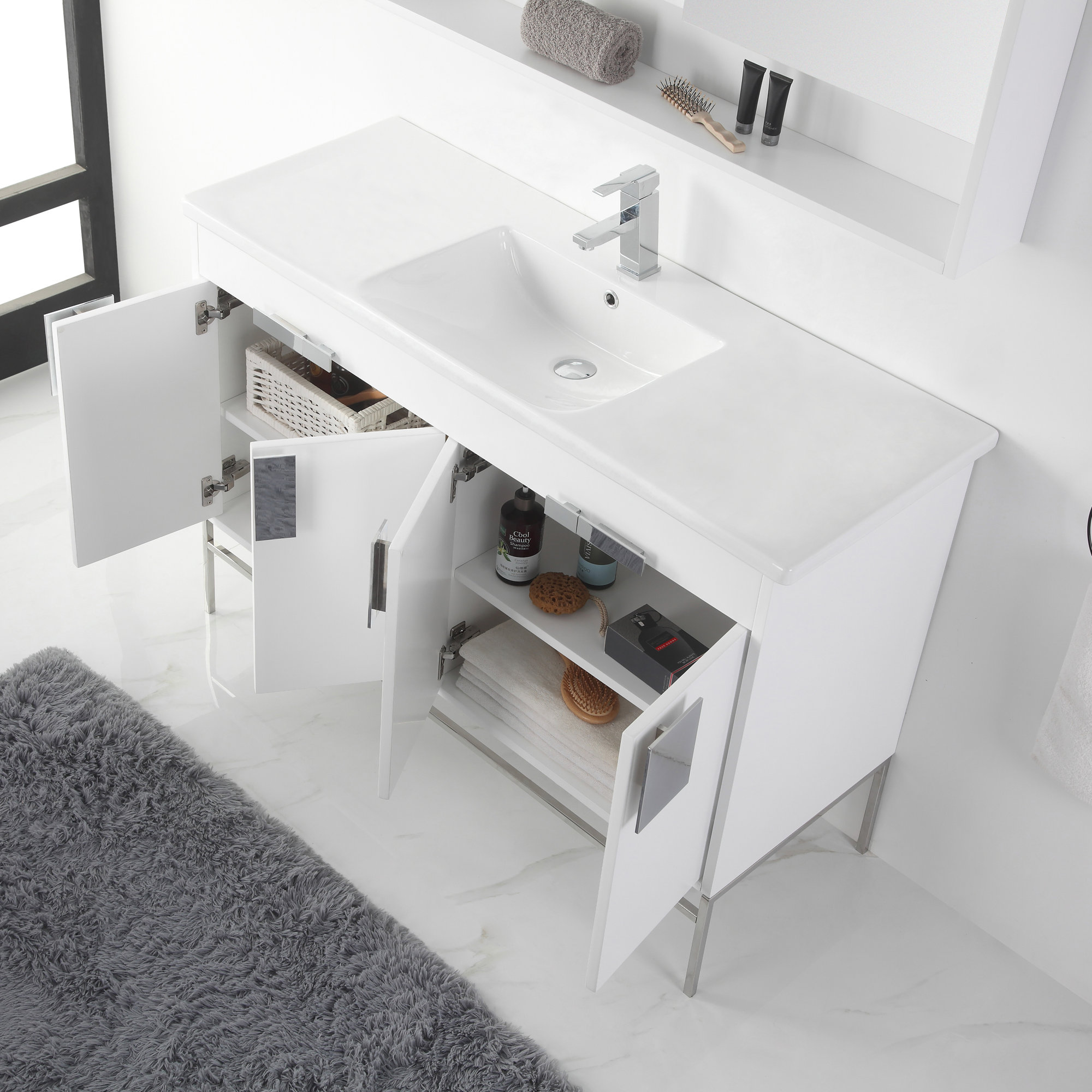 Maisie 48'' Single Bathroom Vanity, Polish Chrome, White