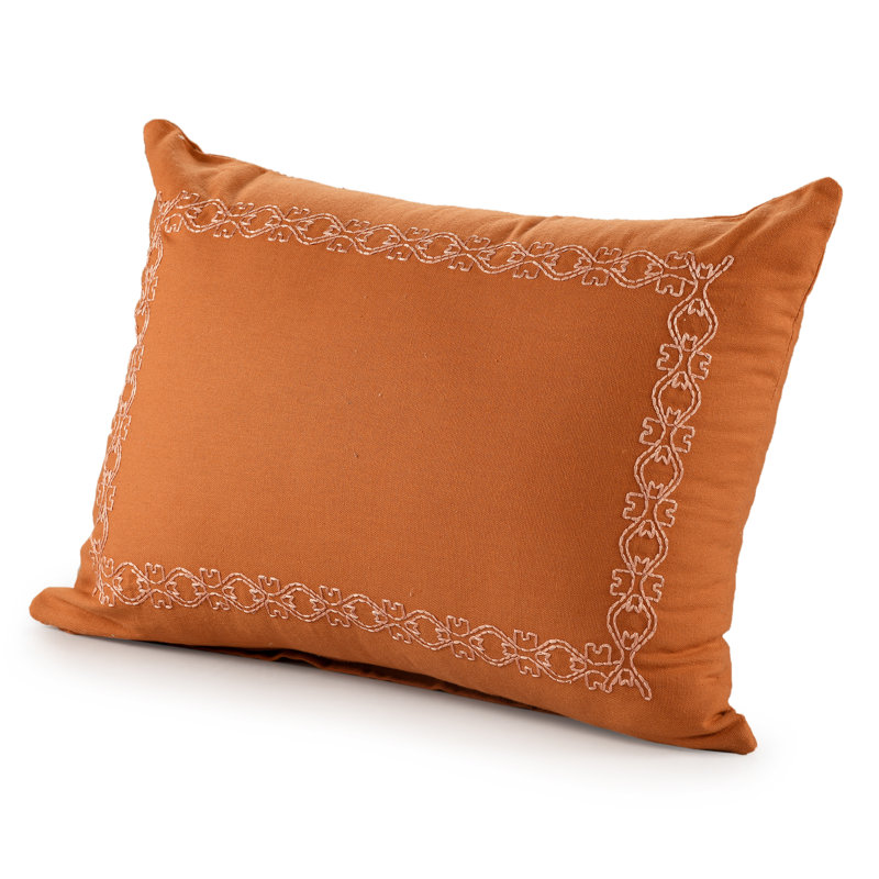 Sunniva Cinnamon Embroidered Cotton Rectangle Throw Pillow