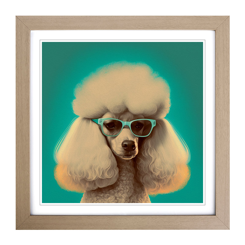 Poodle Mid-Century - Single Picture Frame Print on Wood, Oak