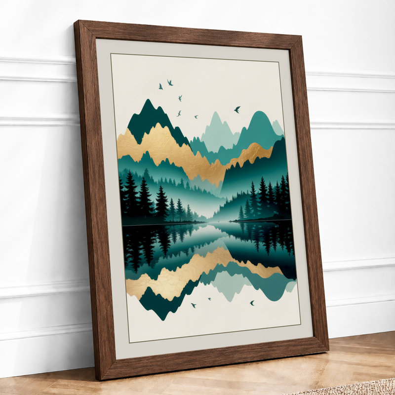 Mountain Reflection Minimalist - Print, Walnut, A1 - 84.1 x 59.4 cm