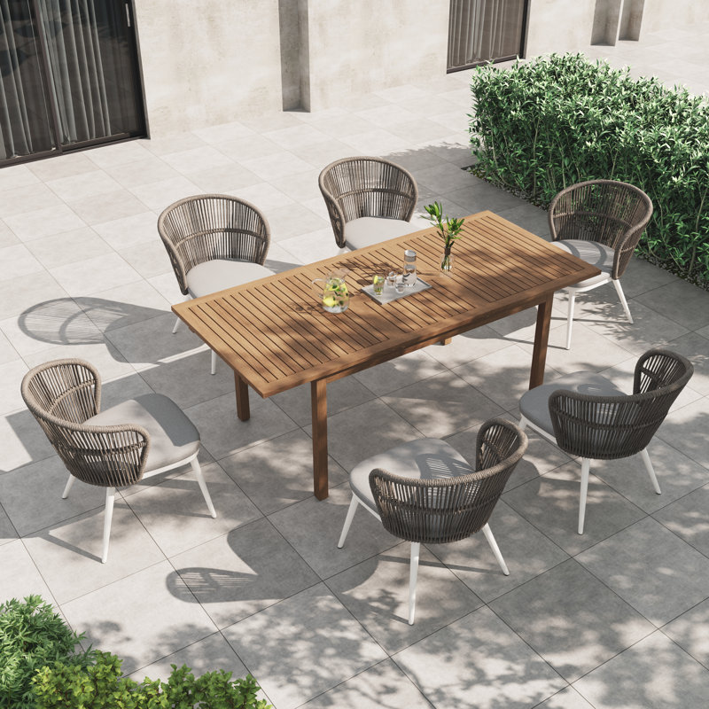 Brittenham 6 - Person Outdoor Extendable Dining Set With Cushions, Gray Frame/Light Gray Cushion