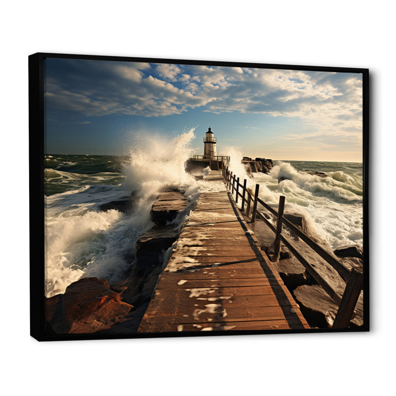 Piers Edge I - Coastal Pier Canvas Wall Art, H 30 po x l 40 po, Cadre flottant noir