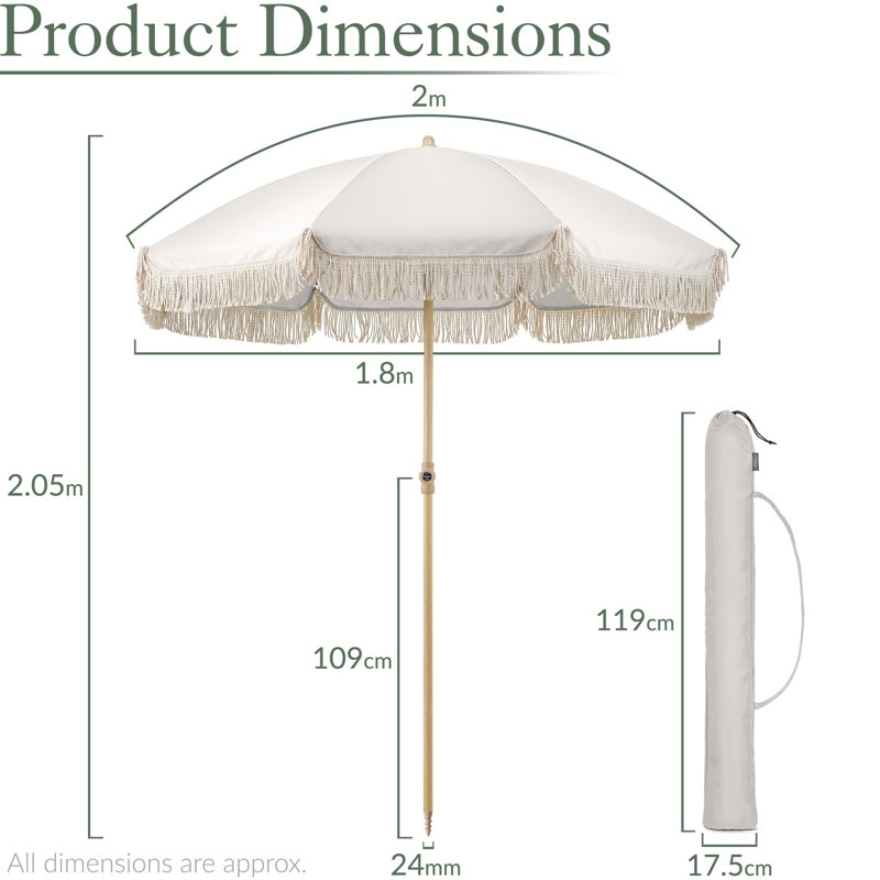 180cm Beach Parasol, White